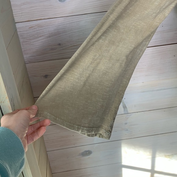 SOLD! Tan Acid Washed Top with Wide Long Sleeves and Ruffle Detailing - Picture 6 of 10